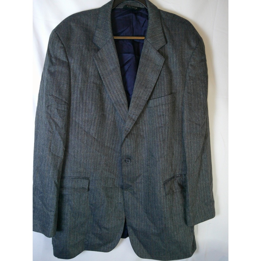 Jos A Bank Mens 46L Blazer Blue Gray 100% Silk Herringbone Sport Coat 2 Button